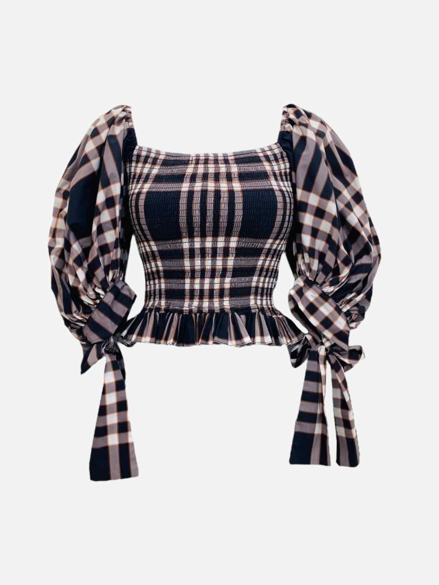 Pre - loved CAROLINE CONSTAS Black Multicolor Plaid Top at Reems Closet