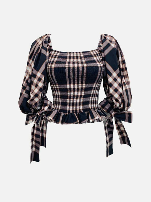 Pre - loved CAROLINE CONSTAS Black Multicolor Plaid Top at Reems Closet