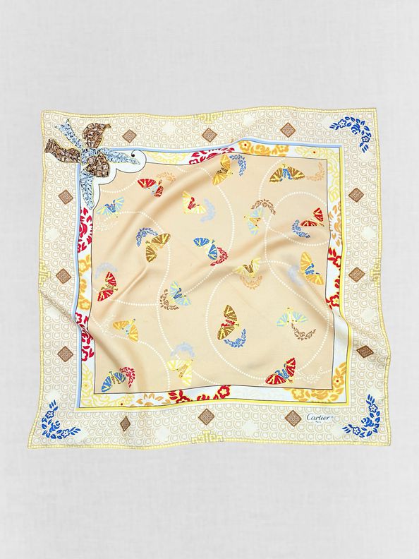 Pre - loved CARTIER Beige Multicolor Butterfly Print Scarf at Reems Closet