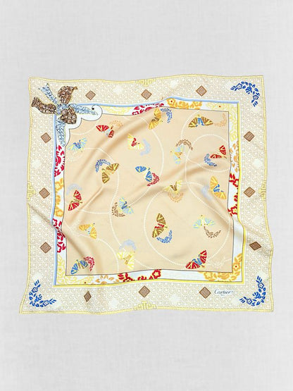 Pre - loved CARTIER Beige Multicolor Butterfly Print Scarf at Reems Closet