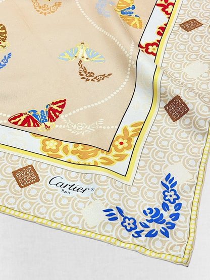 Pre - loved CARTIER Beige Multicolor Butterfly Print Scarf at Reems Closet