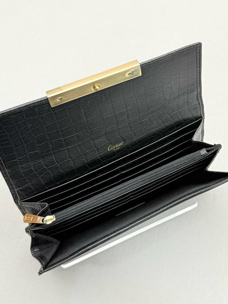 Pre - loved CARTIER Black Embossed Continental Wallet at Reems Closet