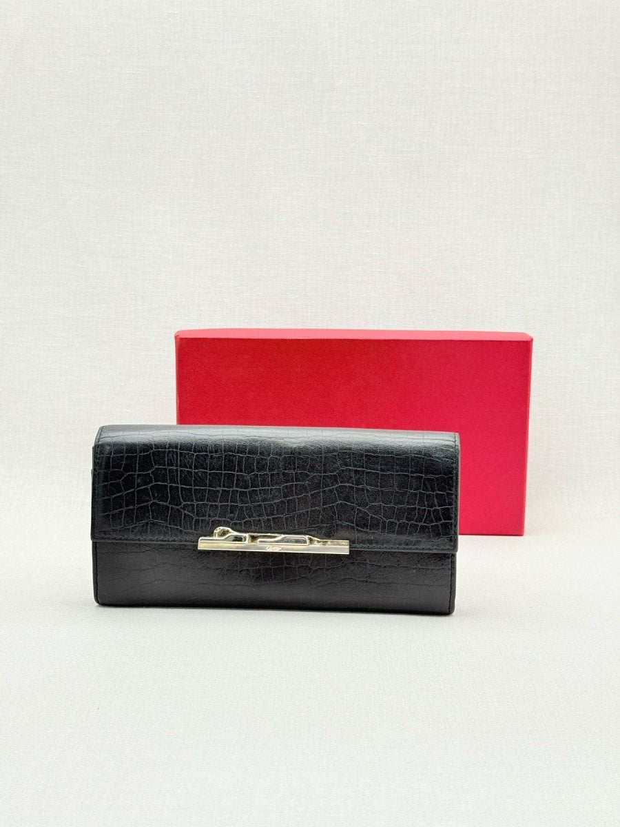 Pre - loved CARTIER Black Embossed Continental Wallet at Reems Closet