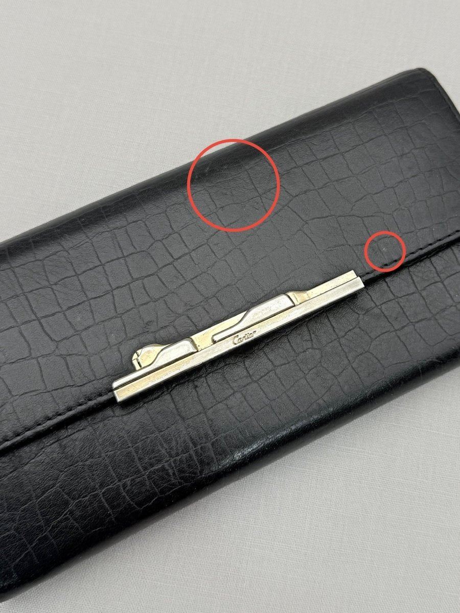Pre - loved CARTIER Black Embossed Continental Wallet at Reems Closet