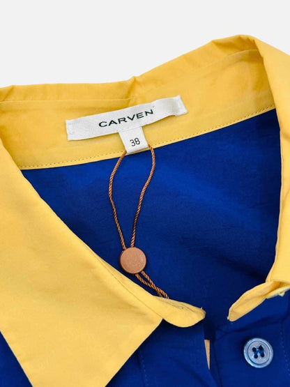 Pre - loved CARVEN Tie Waist Blue & Yellow Size US 2 Short Dress at Reems Closet