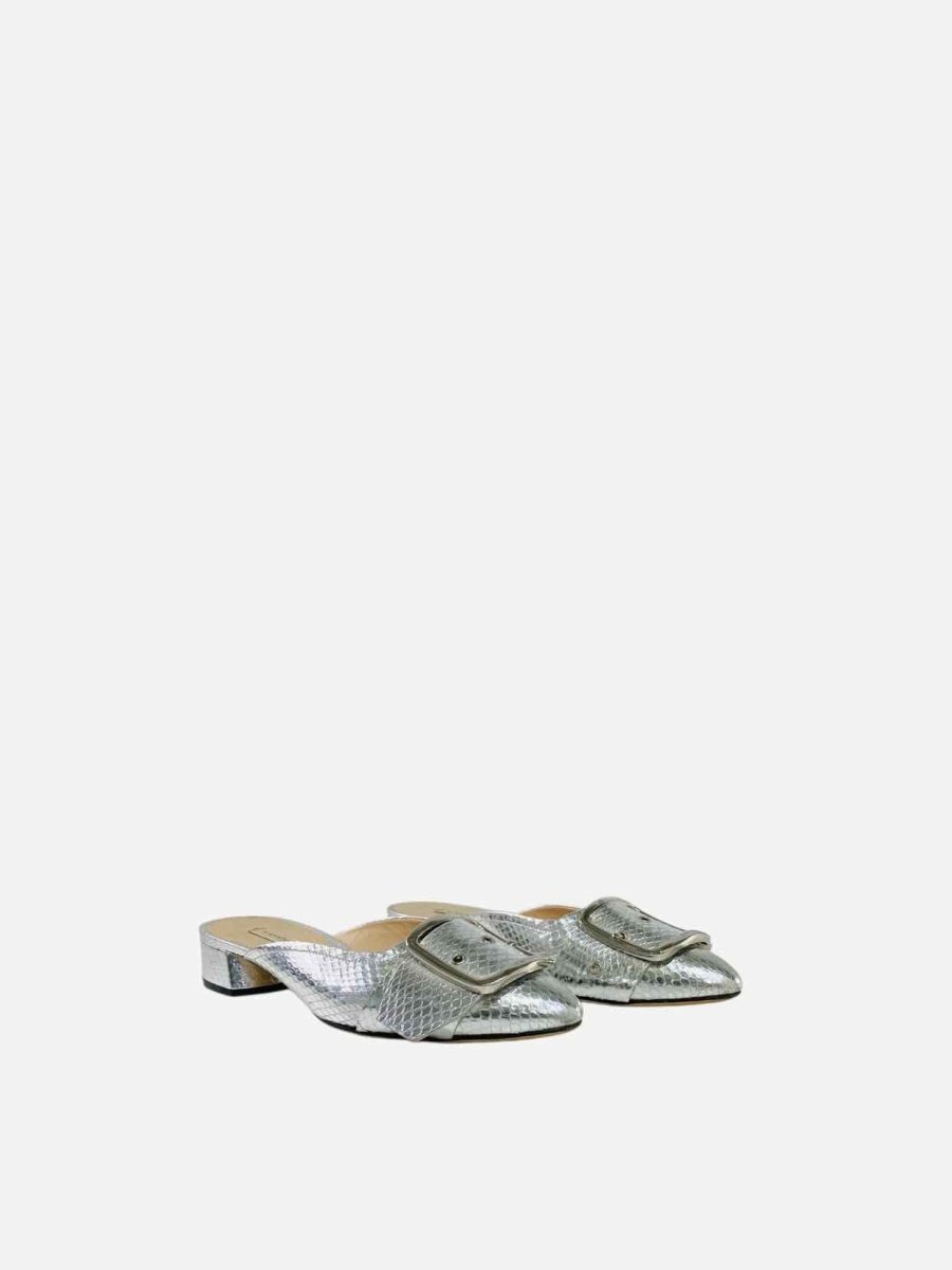 Pre - loved CASADEI Embossed Metallic Silver Mules 40 at Reems Closet