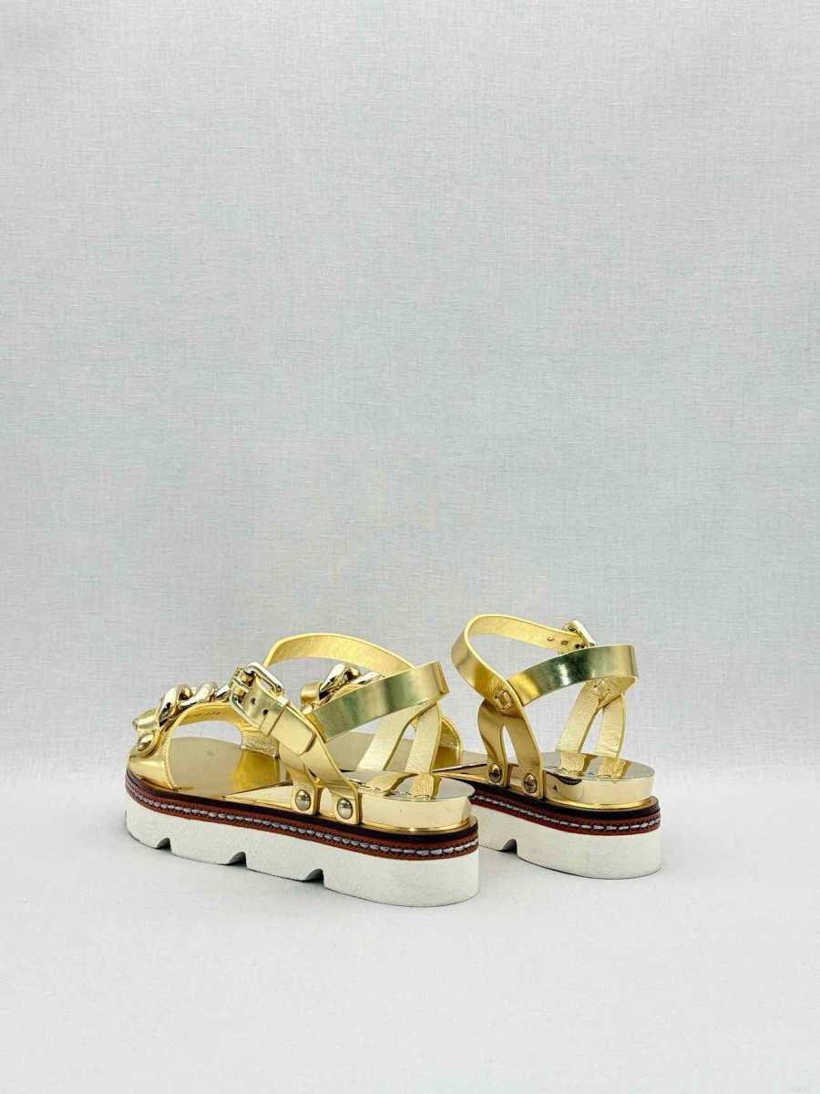 Pre-loved CASADEI Metallic Gold Size EU 37.5 Sandals at Reems Closet