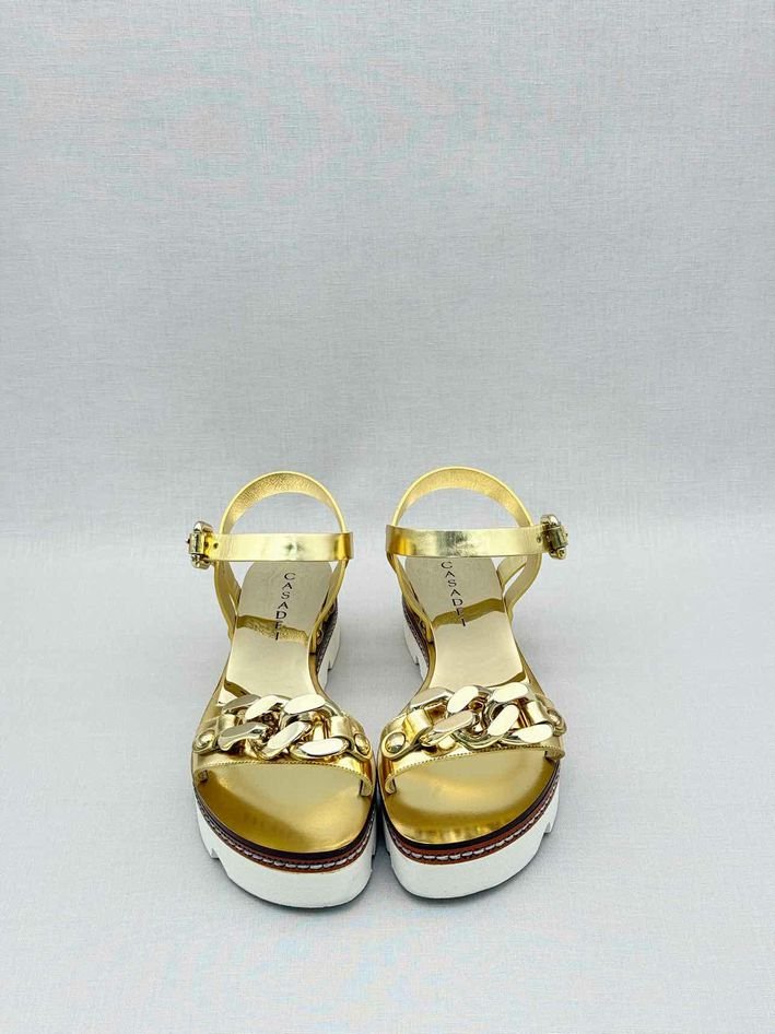 Pre-loved CASADEI Metallic Gold Size EU 37.5 Sandals at Reems Closet