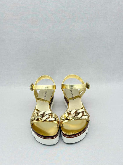 Pre-loved CASADEI Metallic Gold Size EU 37.5 Sandals at Reems Closet