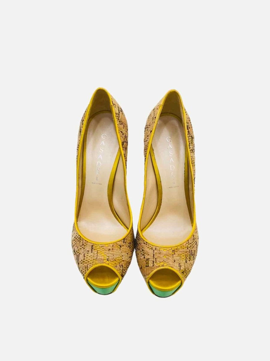 Pre - loved CASADEI Open Toe Beige & Green Pumps at Reems Closet