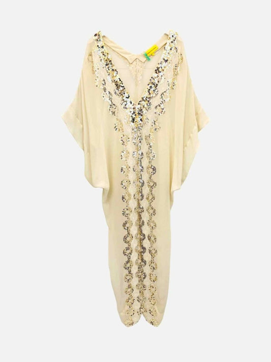 Pre - loved CATHERINE MALANDRINO Beige Embellished Kaftan Dress at Reems Closet