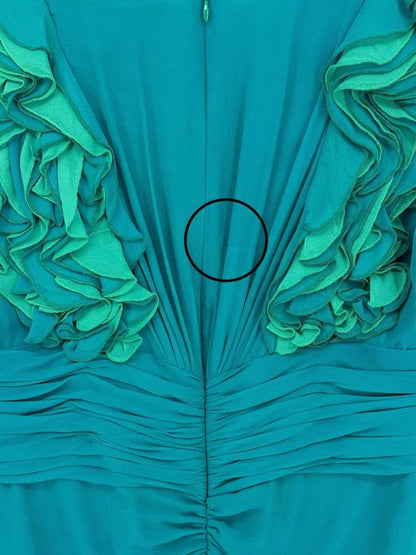 Pre - loved CATHERINE MALANDRINO Green Ruched Size US 8 Long Dress at Reems Closet