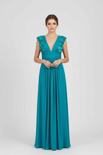 Pre-loved CATHERINE MALANDRINO Green Ruched Size US 8 Long Dress at Reems Closet