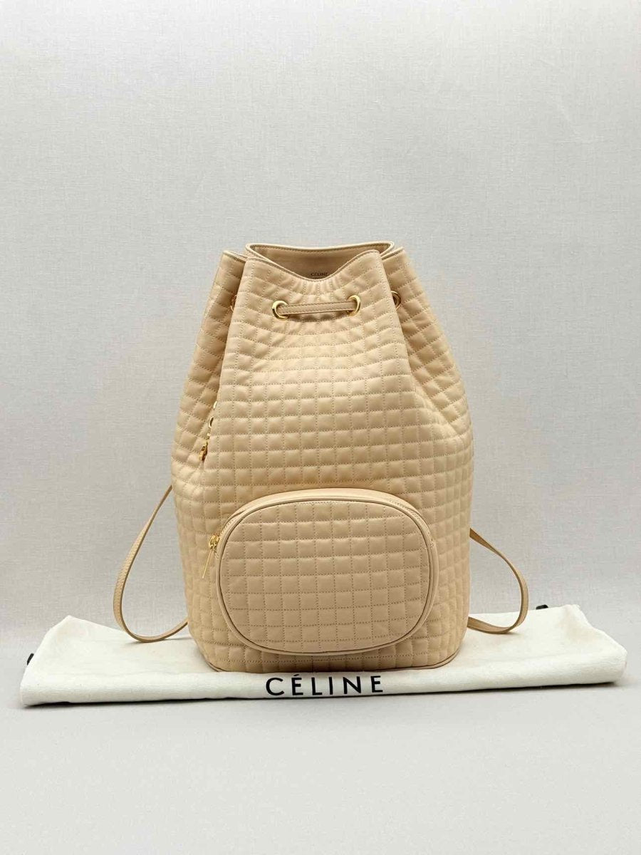 Pre - loved CELINE Beige Quilted Backpack at Reems Closet