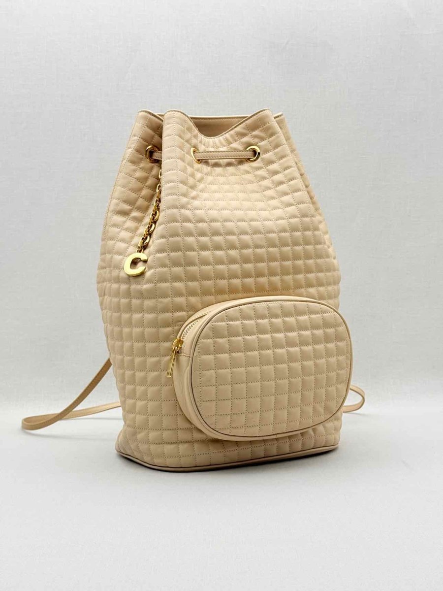 Pre - loved CELINE Beige Quilted Backpack at Reems Closet