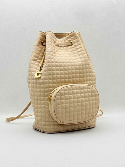 Pre - loved CELINE Beige Quilted Backpack at Reems Closet