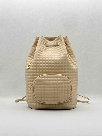 Pre - loved CELINE Beige Quilted Backpack at Reems Closet