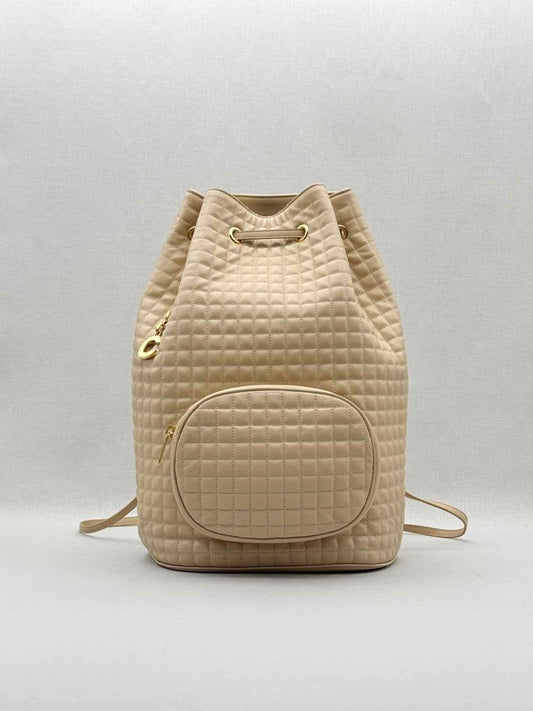 Pre - loved CELINE Beige Quilted Backpack at Reems Closet