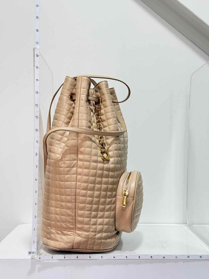 Pre - loved CELINE Beige Quilted Backpack at Reems Closet