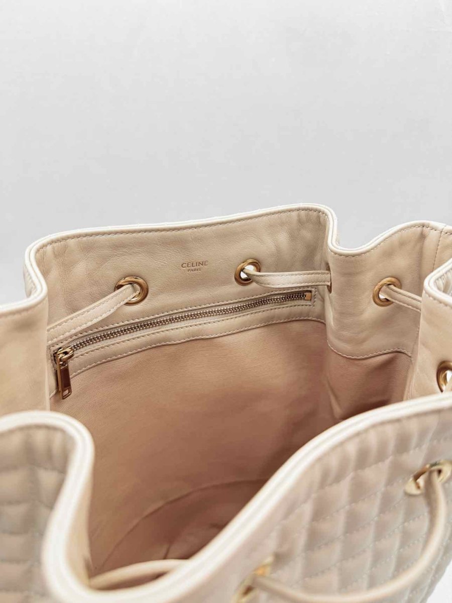 Pre - loved CELINE Beige Quilted Backpack at Reems Closet