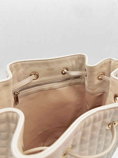 Pre - loved CELINE Beige Quilted Backpack at Reems Closet