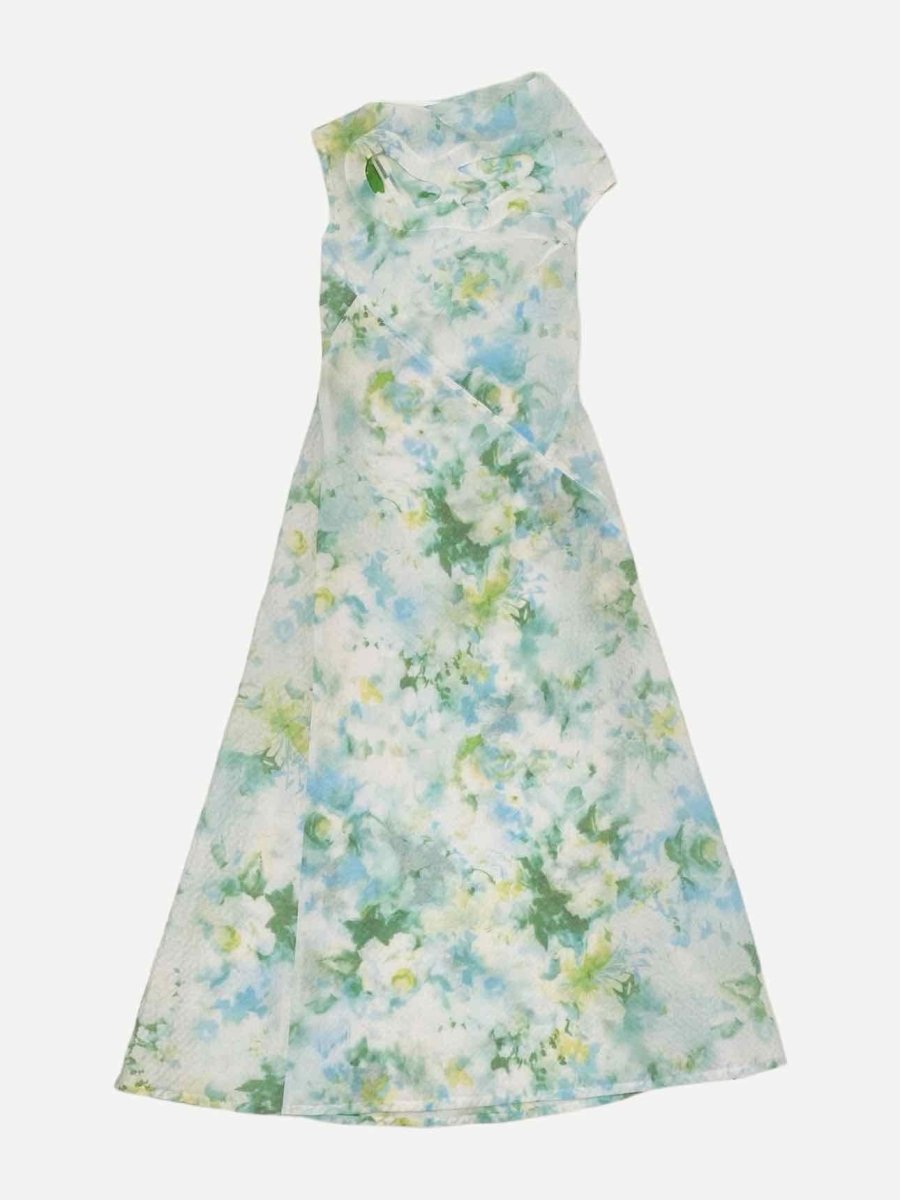 Pre - loved CELINE Cutout White & Green Printed Long Dress at Reems Closet