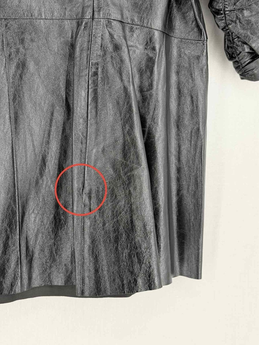 Pre - loved CELINE Leather Black Ruched Size XXSmall Short Dress at Reems Closet