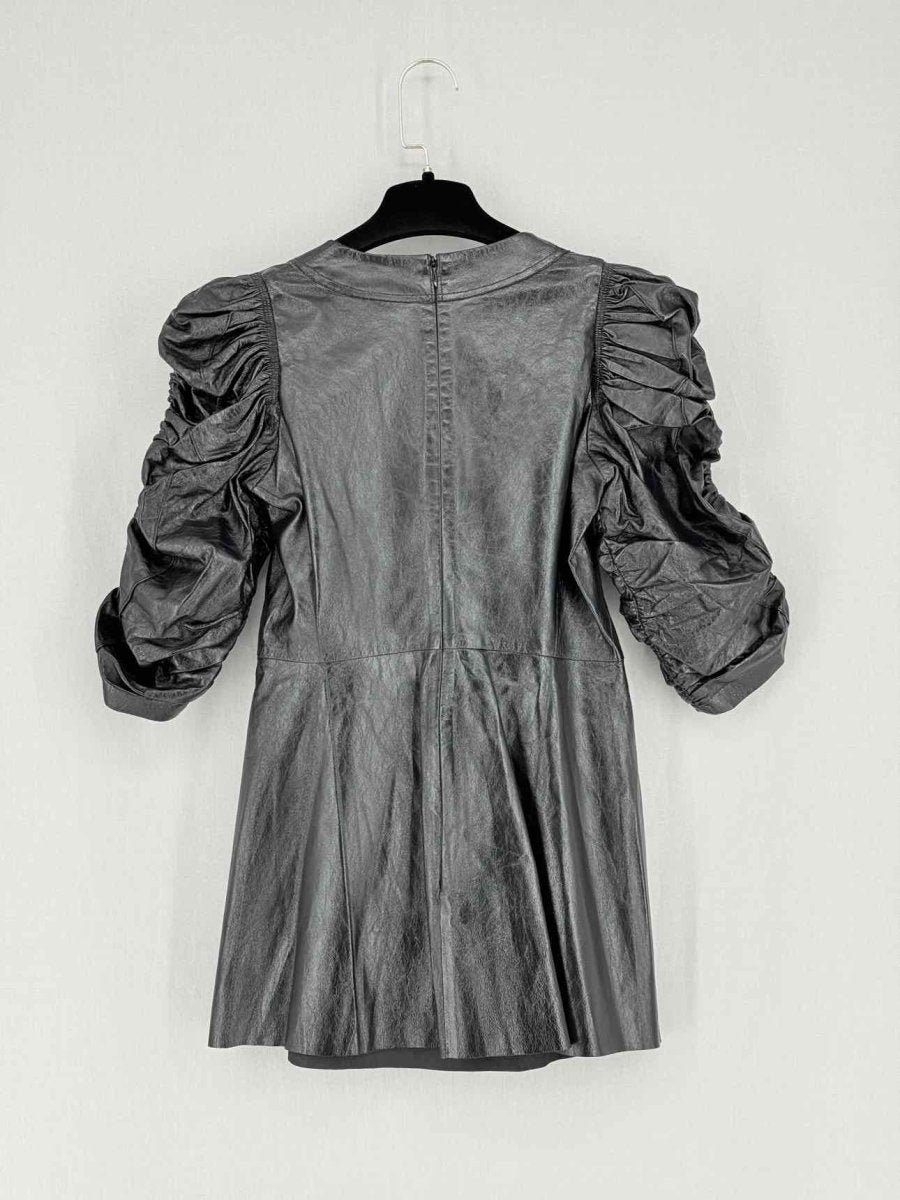 Pre - loved CELINE Leather Black Ruched Size XXSmall Short Dress at Reems Closet