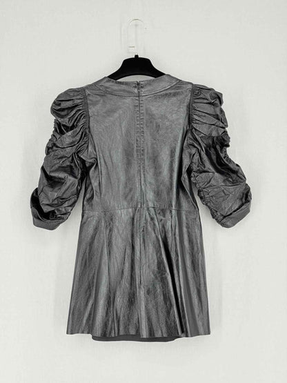 Pre - loved CELINE Leather Black Ruched Size XXSmall Short Dress at Reems Closet