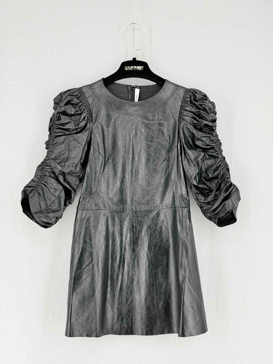 Pre - loved CELINE Leather Black Ruched Size XXSmall Short Dress at Reems Closet