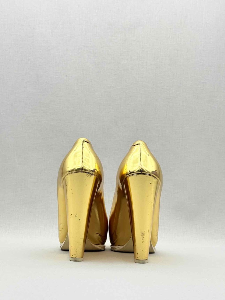 Pre - loved CELINE Metallic Gold Size EU 38.5 Wedges at Reems Closet