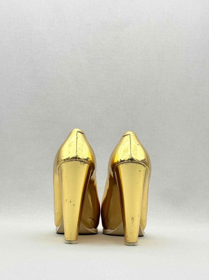 Pre - loved CELINE Metallic Gold Size EU 38.5 Wedges at Reems Closet