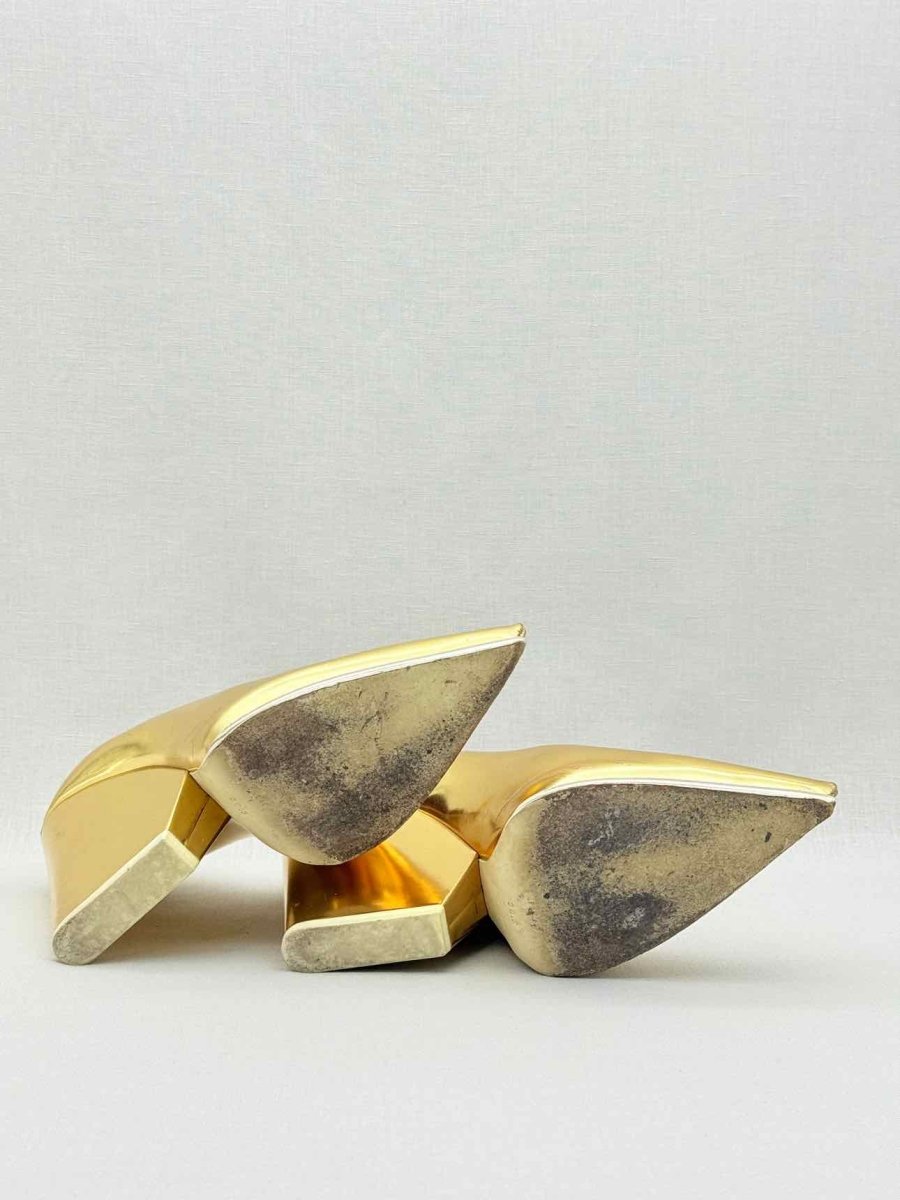 Pre - loved CELINE Metallic Gold Size EU 38.5 Wedges at Reems Closet