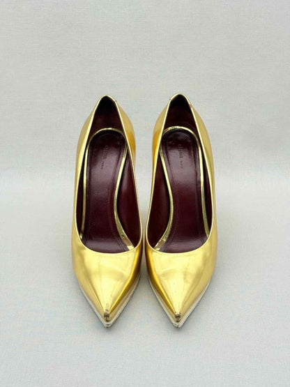 Pre - loved CELINE Metallic Gold Size EU 38.5 Wedges at Reems Closet