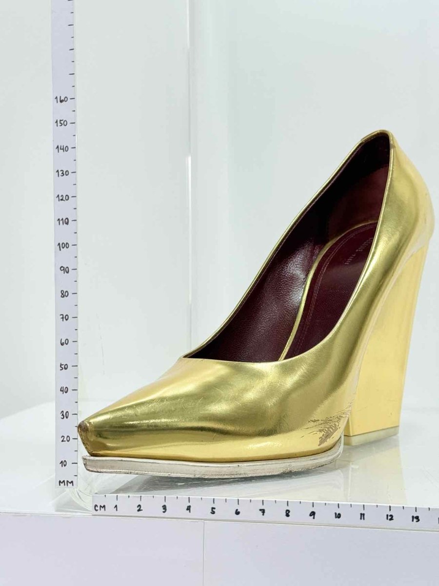 Pre - loved CELINE Metallic Gold Size EU 38.5 Wedges at Reems Closet