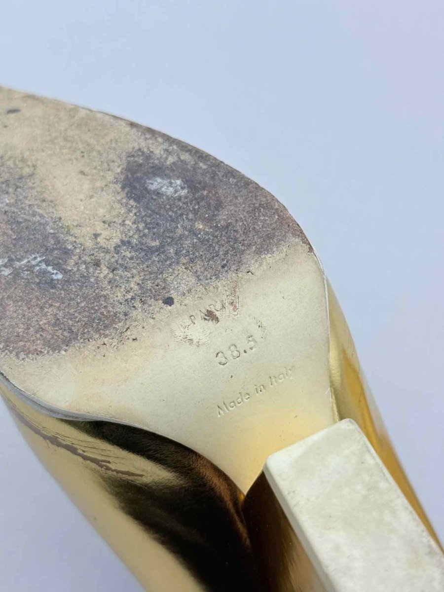 Pre - loved CELINE Metallic Gold Size EU 38.5 Wedges at Reems Closet