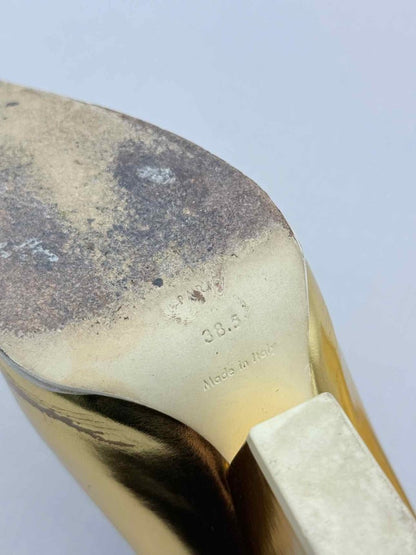 Pre - loved CELINE Metallic Gold Size EU 38.5 Wedges at Reems Closet