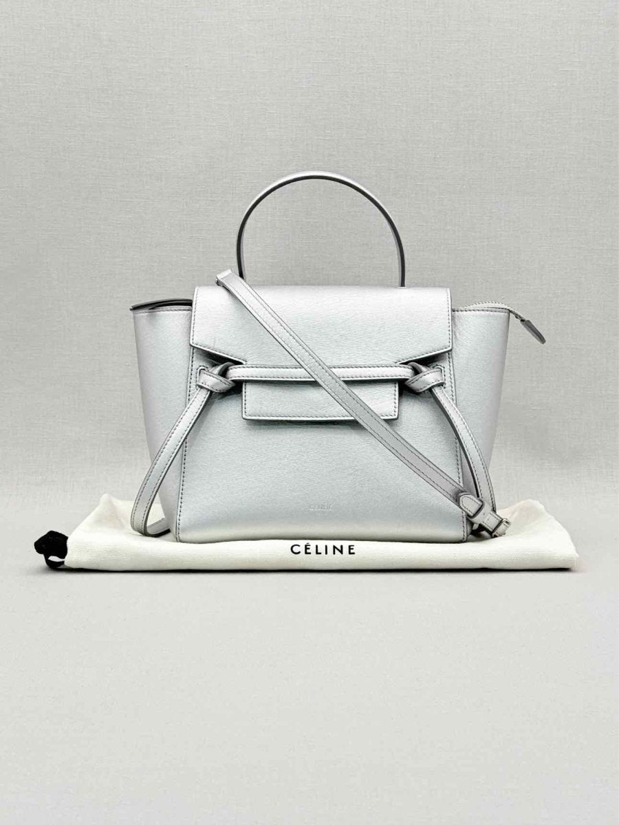 Pre-loved CELINE Nano Belt Metallic Silver Satchel at Reems Closet
