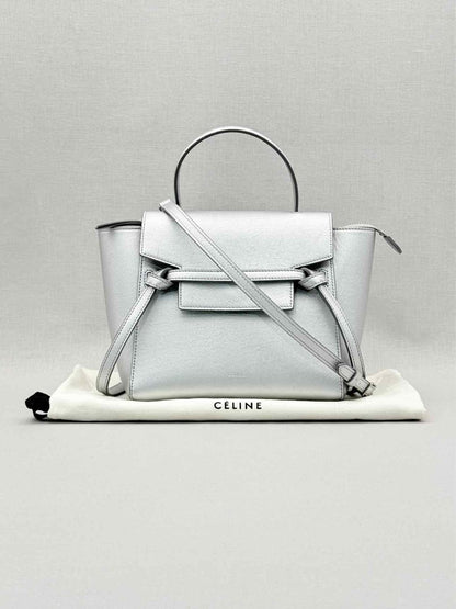 Pre-loved CELINE Nano Belt Metallic Silver Satchel at Reems Closet