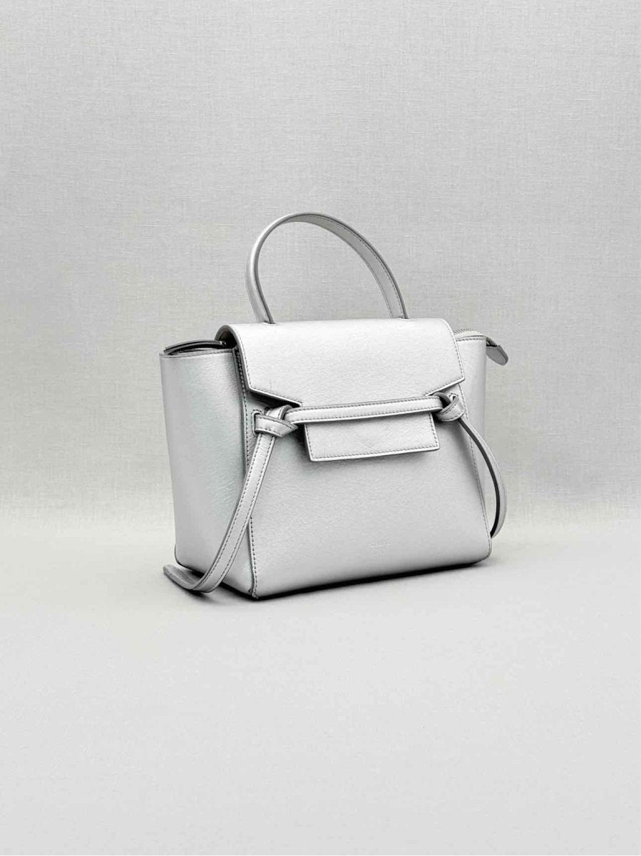 Pre-loved CELINE Nano Belt Metallic Silver Satchel at Reems Closet