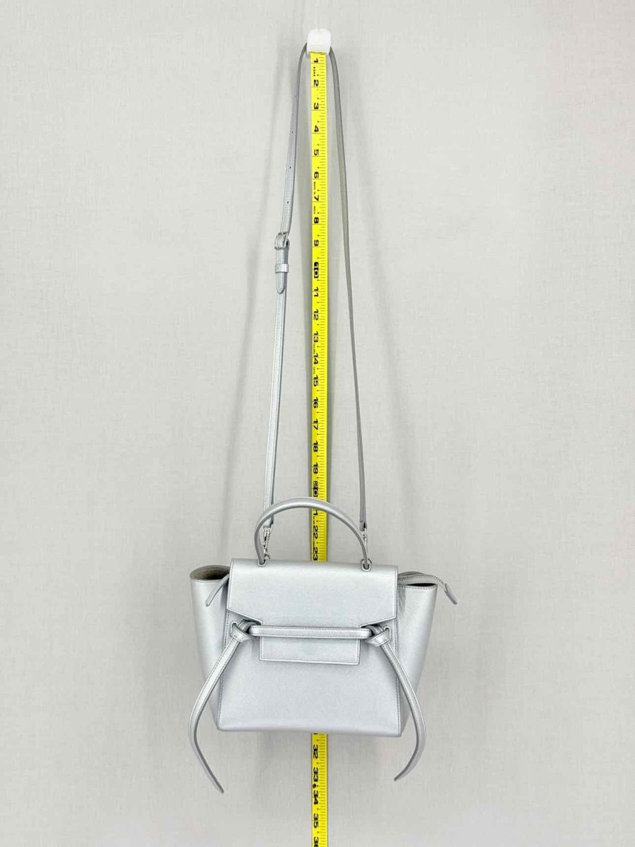 Pre-loved CELINE Nano Belt Metallic Silver Satchel at Reems Closet