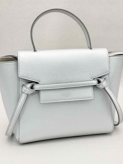 Pre-loved CELINE Nano Belt Metallic Silver Satchel at Reems Closet
