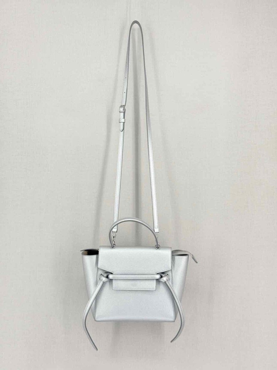 Pre-loved CELINE Nano Belt Metallic Silver Satchel at Reems Closet