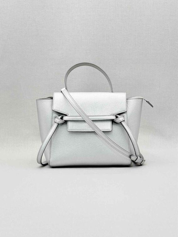 Pre-loved CELINE Nano Belt Metallic Silver Satchel at Reems Closet