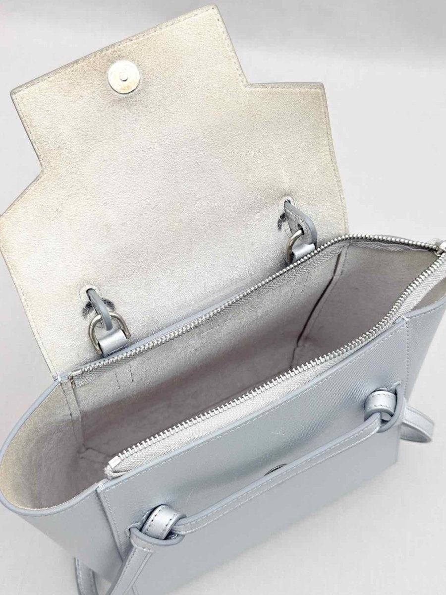 Pre-loved CELINE Nano Belt Metallic Silver Satchel at Reems Closet