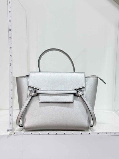 Pre-loved CELINE Nano Belt Metallic Silver Satchel at Reems Closet