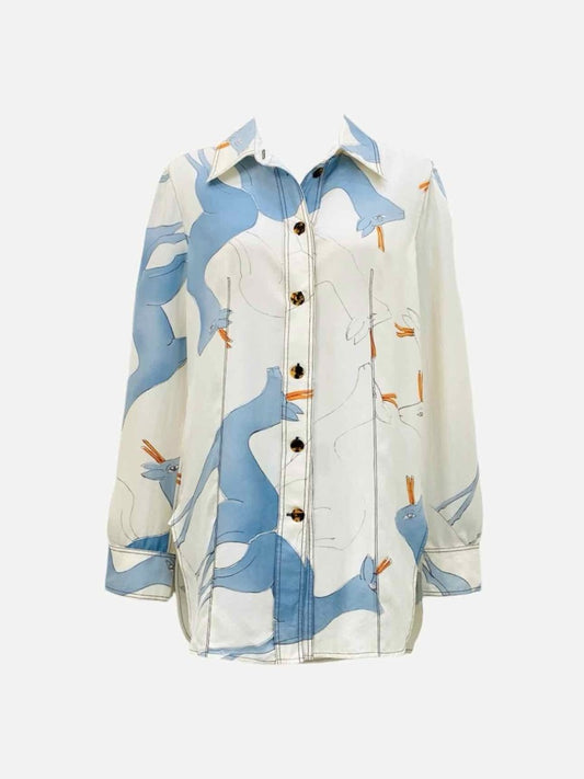 Pre - loved CELINE White & Blue Printed Shirt at Reems Closet