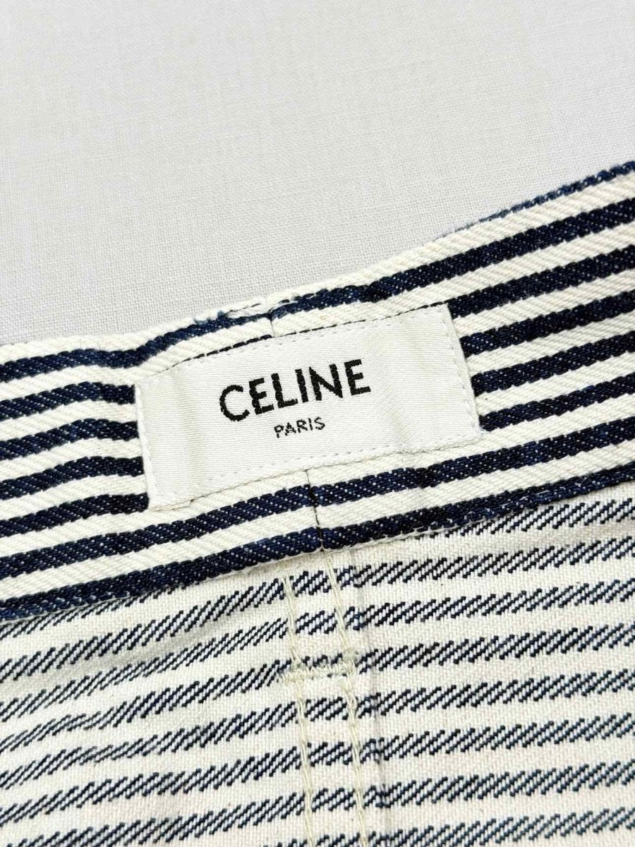 Pre-loved CELINE White & Navy Blue Hickory Stripe Size 29 Jeans at Reems Closet