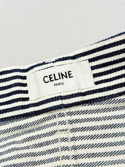 Pre-loved CELINE White & Navy Blue Hickory Stripe Size 29 Jeans at Reems Closet