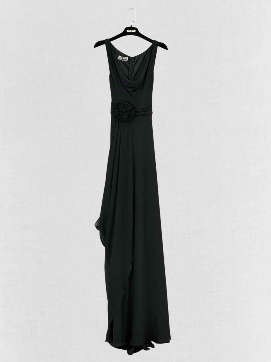Pre - loved C'EST MOI Black Ruched Size Small Long Dress at Reems Closet